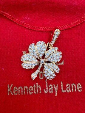Kenneth Jay Lane Clover Pendant Charm KJL Shamrock With Box